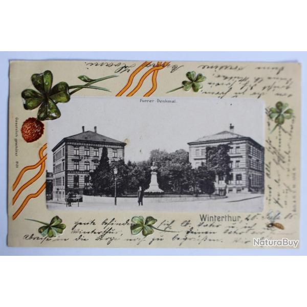 Carte postale ancienne gaufr�e Winterthur Furrer Denkmal Suisse