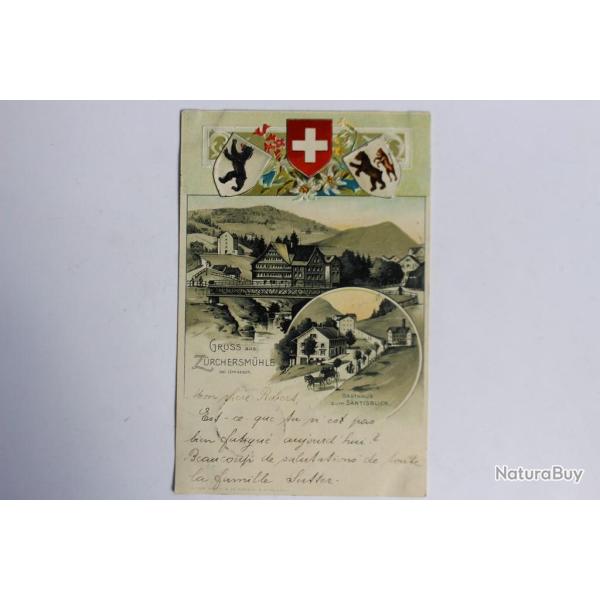 Carte postale ancienne gaufr�e Gruss aus Z�rchersm�hle Suisse Urn�sch