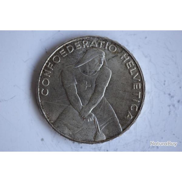 Monnaie argent 5 francs Helvetique 1939 Laupen