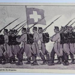 Carte postale ancienne La garde du Drapeau Illustrateur F. Jaquiez Armée