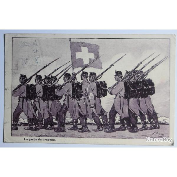 Carte postale ancienne La garde du Drapeau Illustrateur F. Jaquiez Arm�e