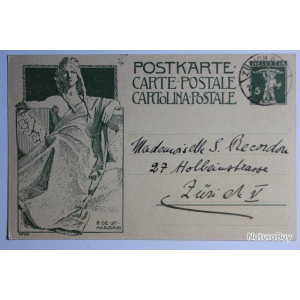 Entier postal CPA Suisse Inauguration 1909 R. de ST. MARCEAUX Linck