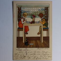 Carte postale ancienne illustrée M. Sowerby Enfants à table