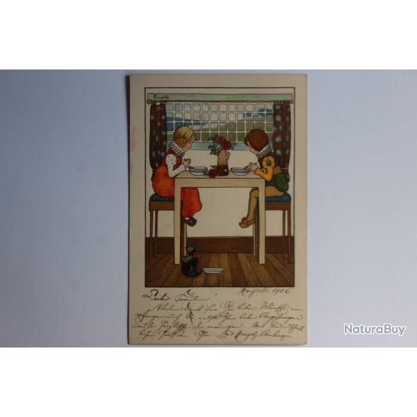 Carte postale ancienne illustr�e M. Sowerby Enfants � table