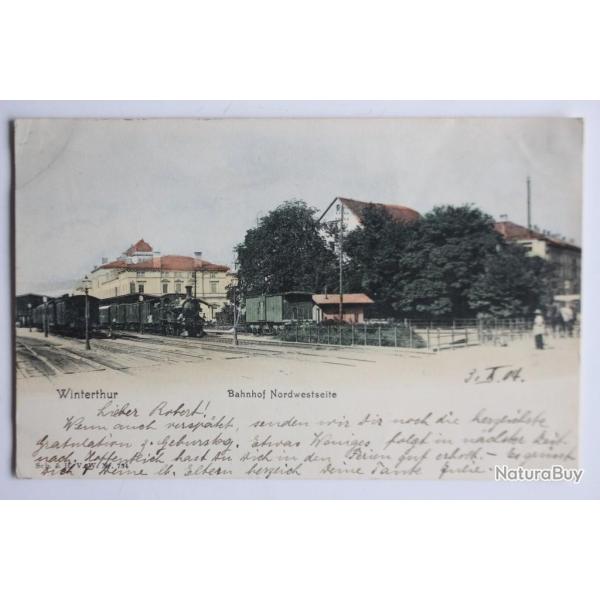 Carte postale ancienne Winterthur Bahnhof Nordwestseite Suisse gare