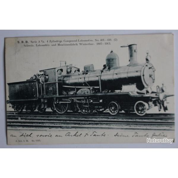 Carte postale ancienne S.B.B. Locomotive � cylindre Suisse