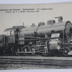 Carte postale ancienne grande Locomotive Gotthardbahn Suisse 1907
