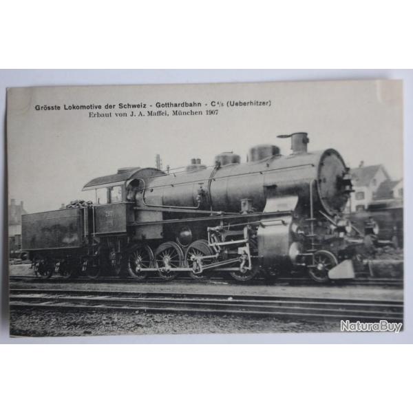 Carte postale ancienne grande Locomotive Gotthardbahn Suisse 1907