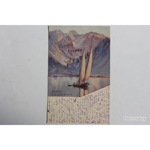 Carte postale publicit� Nestl� Souvenir du Lac L�man Gen�ve