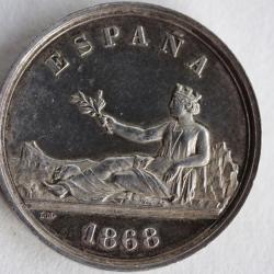 Monnaie Essai 5 Pesetas 1868 Provisional Government Espagne