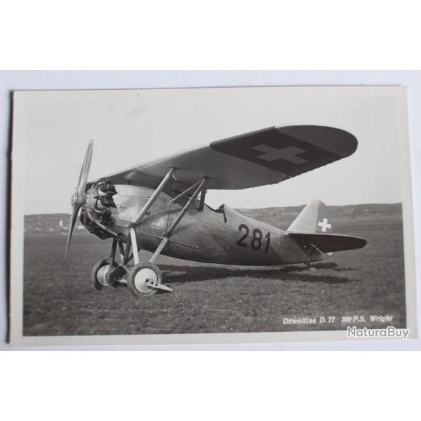 Carte postale ancienne Avion Dewoitine D.27 300 P.S. Wright Suisse