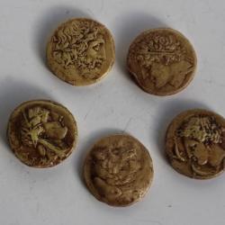 Anciens moulages 5 monnaies antiques