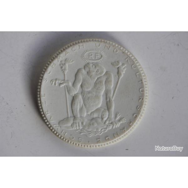 M�daille porcelaine Meissen Schwarze Schmach Allemagne 1922