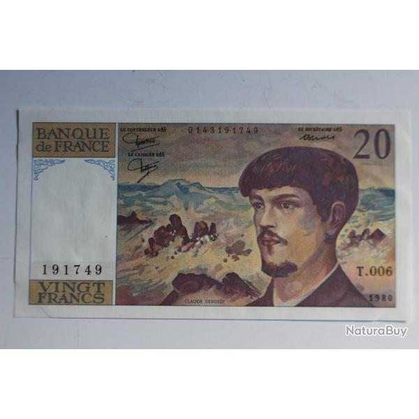 Billet 20 Francs Debussy type 1980 France T.006 neuf