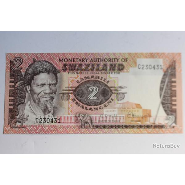 Billet 2 Emalangeni Swaziland 1984 neuf