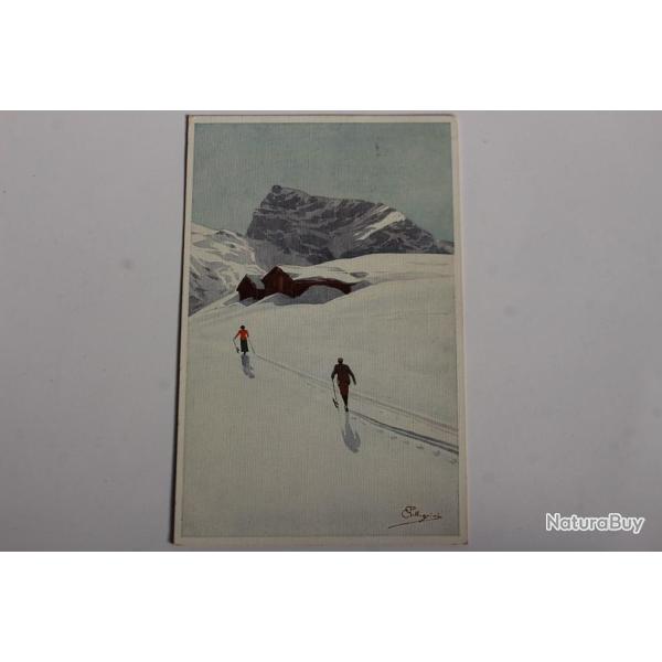 Carte postale ancienne illustrateur Pellegrini n� 187 Ski