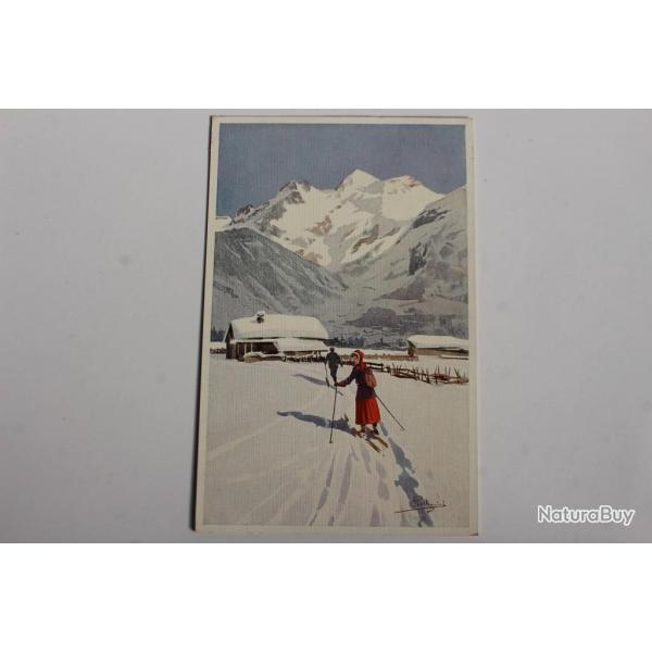 Carte postale ancienne illustrateur Pellegrini n� 180 Ski