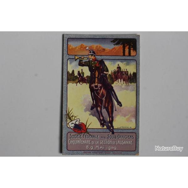 Carte postale ancienne Soci�t� f�d�rale des Sous-officier Lausanne 1909