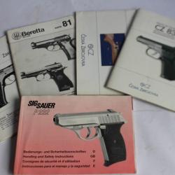 Manuels d'instruction pistolet Ceská zbrojovka Beretta Sig Sauer Armes