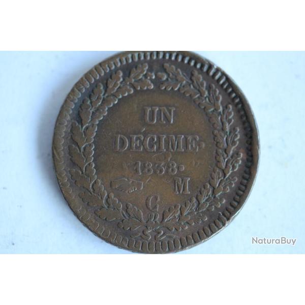 Monnaie 1 d�cime Honor� V Prince de Monaco 1838 MC vari�t�