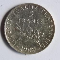 Monnaie argent 2 Francs 19+09 semeuse TTB+ France