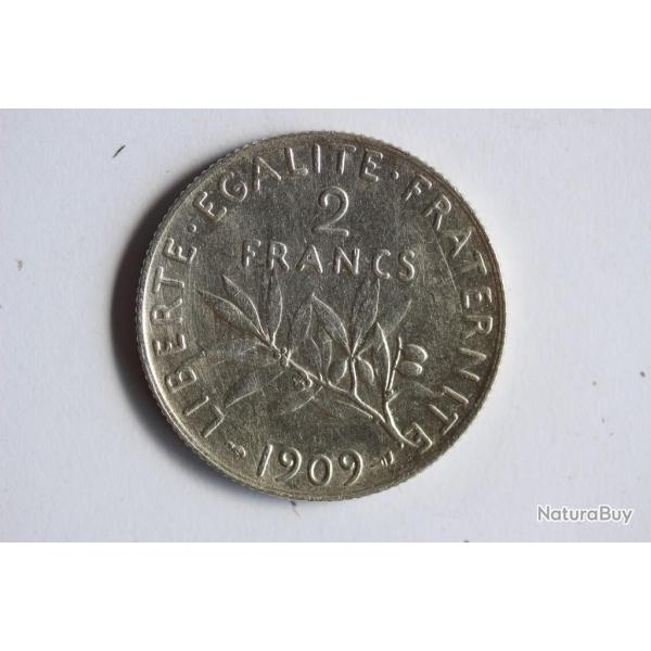 Monnaie argent 2 Francs 19+09 semeuse TTB+ France