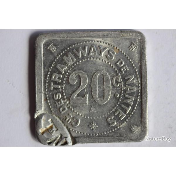 Jeton 20 centimes Tramways  Nantes contremarqu� "TN"