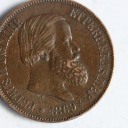Monnaie 20 r&eacute;is Pedro II 1869 Br&eacute;sil