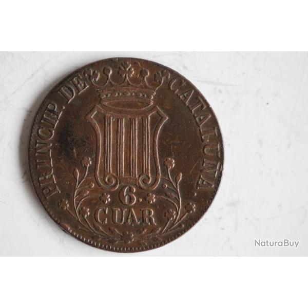 Monnaie 6 Cuar VI Quartos Isabel II 1844 Cataluna Catalogne Espagne