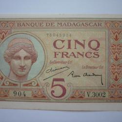 Billet 5 Francs Banque de Madagascar (1937-1947) Neuf