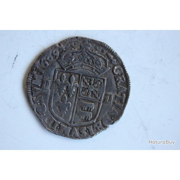 Piece de monnaie argent 1609 Henri IV 1/4 d'�cu de B�arn Navarre Morla�s