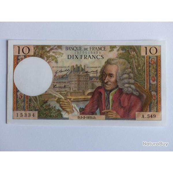Billet 10 Francs Voltaire type 1963, 5-2-1970 Neuf
