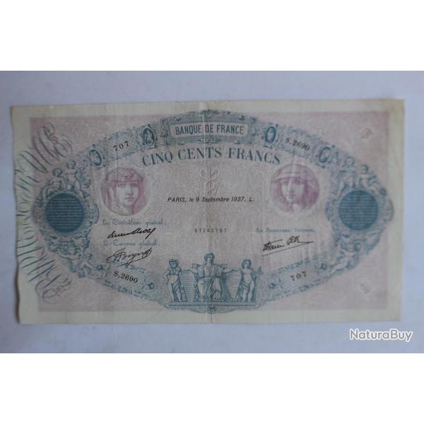 Billet 500 Francs bleu et rose type 1888 modifi� France S.2690