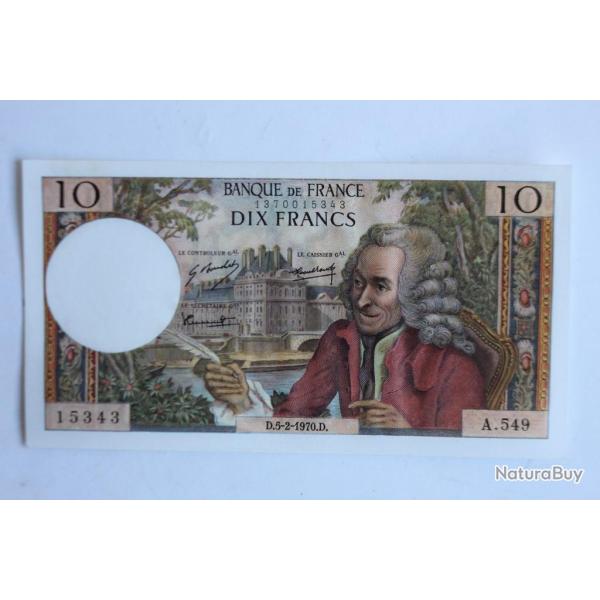 Billet 10 Francs Voltaire type 1963 France 05-02-1970 Neuf