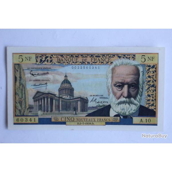 Billet 5 Nouveaux Francs Victor Hugo type 1959 France