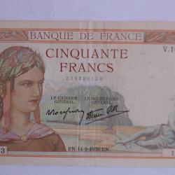 Billet 50 Francs Cérès type 1933 modifié France 14-09-1939