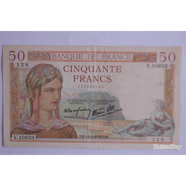 Billet 50 Francs C�r�s type 1933 modifi� France 14-09-1939