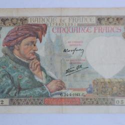 Billet 50 Francs Jacques Coeur type 1941 France 24-04-1941