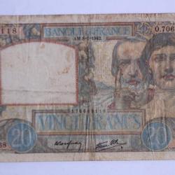 Billet 20 Francs science et travail type 1940 France 08-01-1942