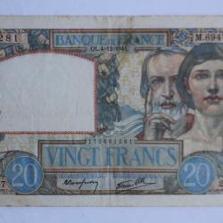 Billet 20 Francs science et travail type 1940 France 04-12-1941