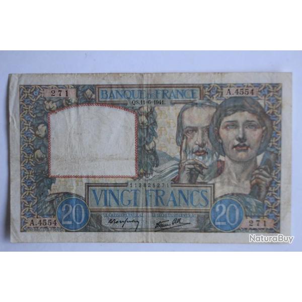 Billet 20 Francs science et travail type 1940 France 11-06-1941
