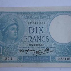 Billet 10 Francs minerve type 1915 modifié France