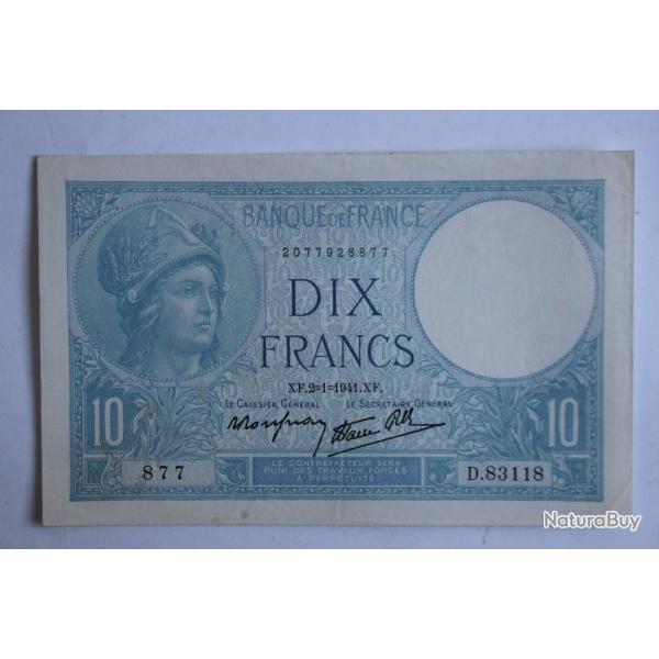 Billet 10 Francs minerve type 1915 modifi� France