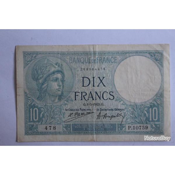 Billet 10 Francs minerve type 1915 France