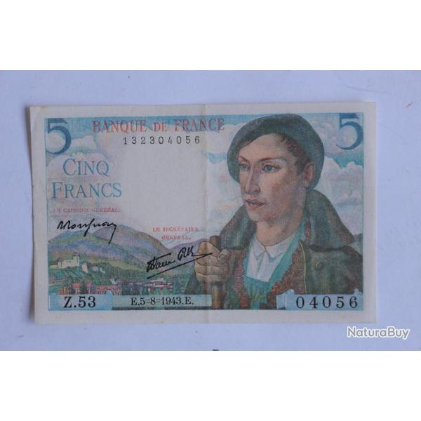 Billet 5 Francs berger type 1943 France