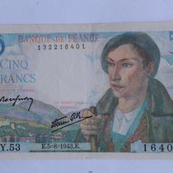 Billet 5 Francs berger type 1943 France