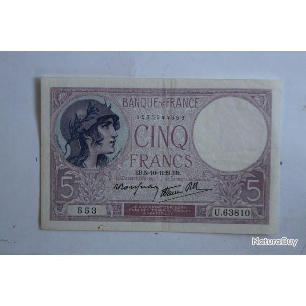 Billet 5 Francs violet type 1917 modifi� France