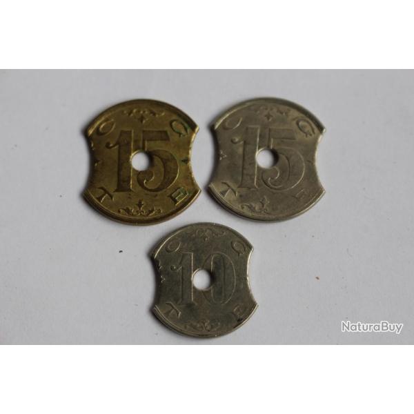 Trois jetons Cie Genevoise des Tramways Electriques 1900