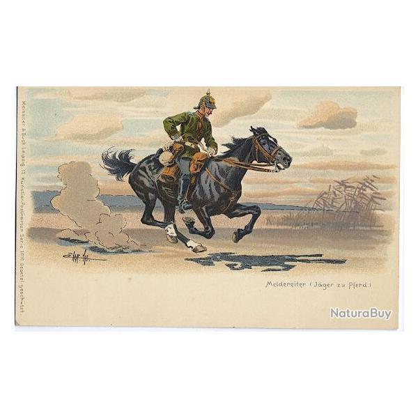 CPA militaire illustr�e - Militaria - Meldereiter (jager zu Pferd)