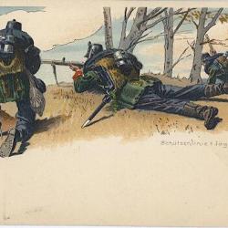 CPA militaire illustrée - Militaria - Schutzenlinie (jager)